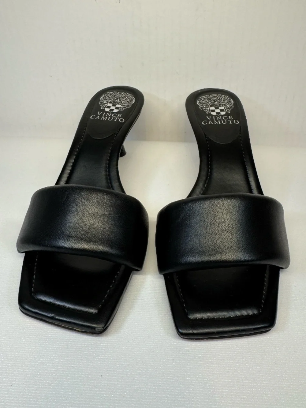 Vince Camuto Black Square Toe Kitten Heel Slide Sandals 7M